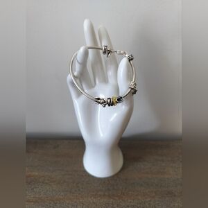 Signed QG 925 Sterling Silver Large Whole Bead Bracelet Women's 5 Assort Charms